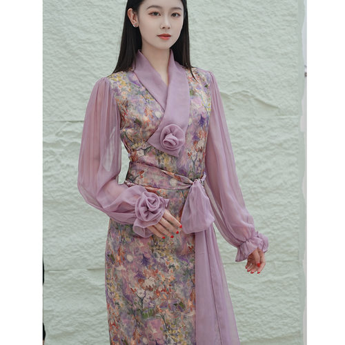 【雍嘉娜】莫奈花园人丝香云纱藏装服装春夏薄款垂感顺滑透气面料