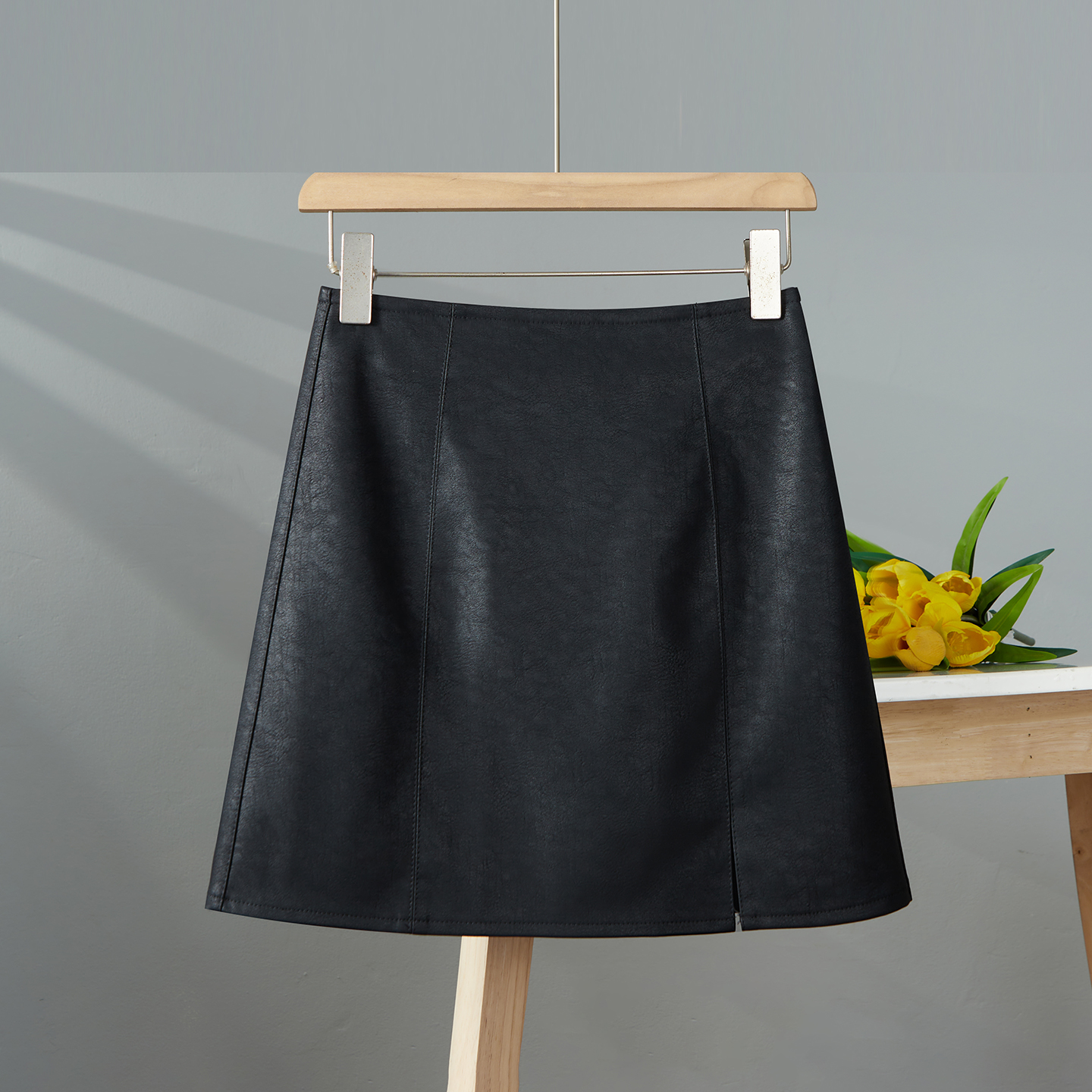 复古时尚气质侧开叉高腰A字显瘦