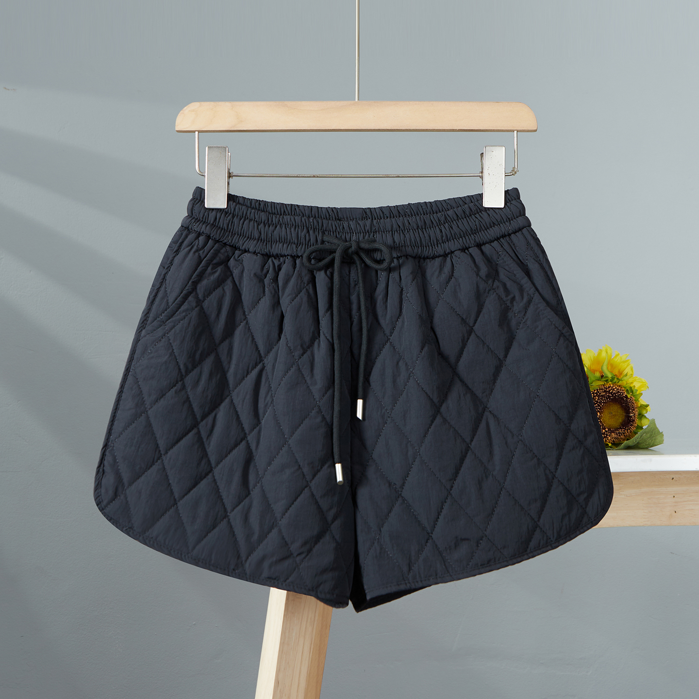 夹棉短裤女秋冬新款外穿松紧