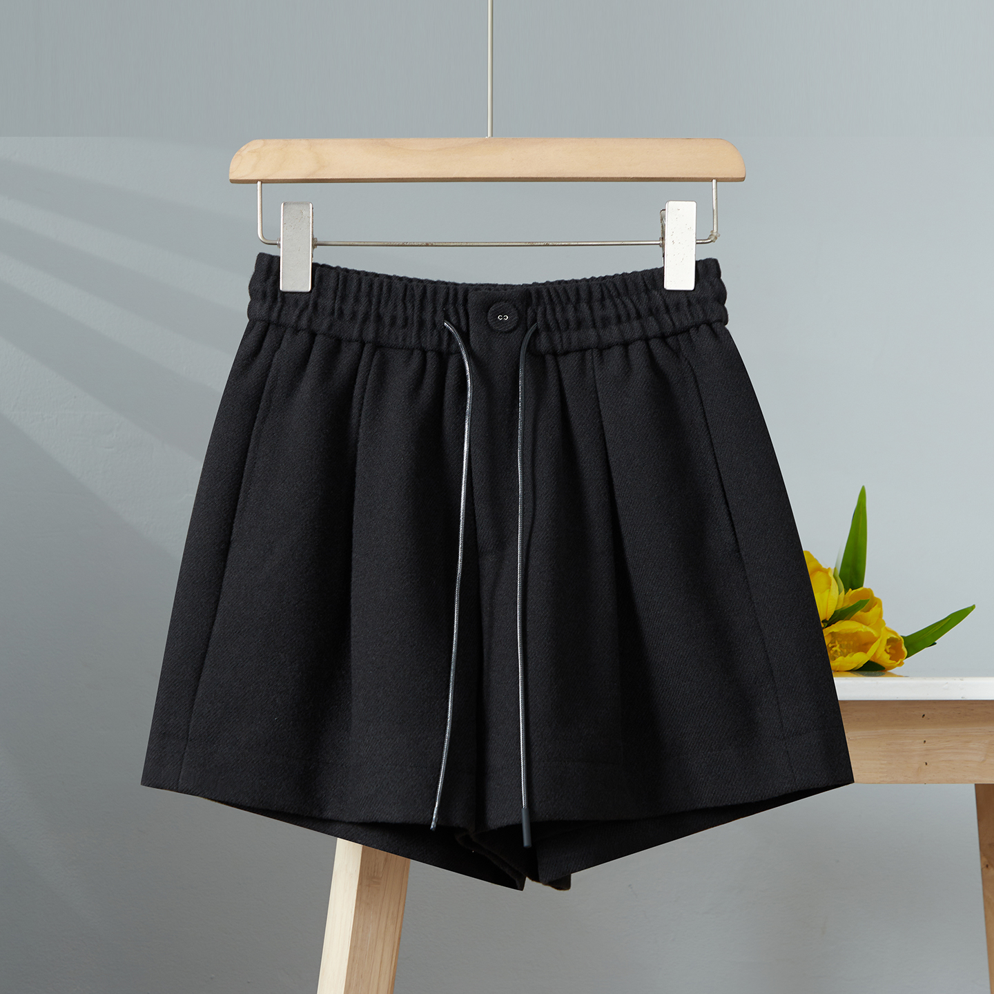 短裤女外穿冬毛呢抽绳松紧腰