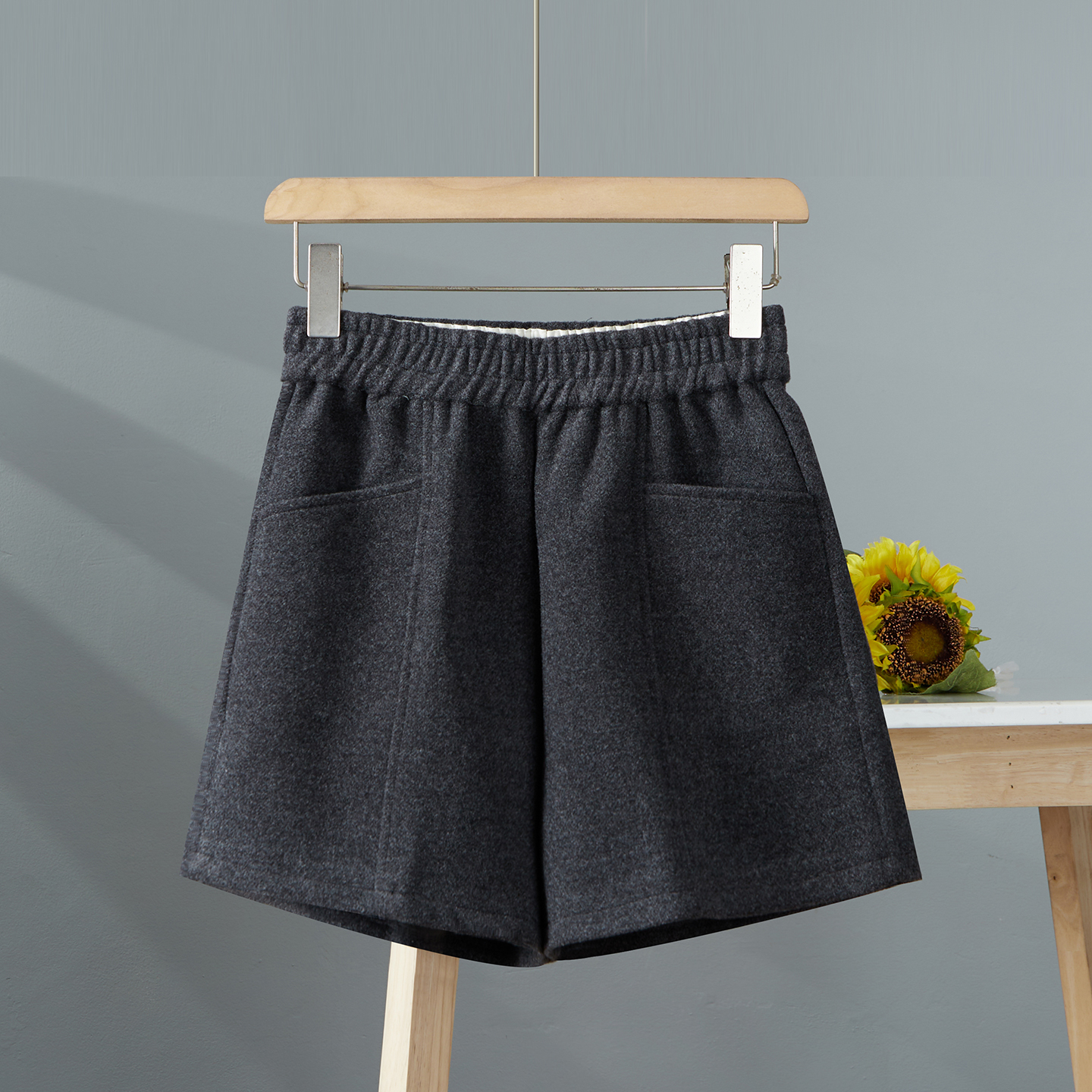 毛呢短裤女2025秋冬打底高腰