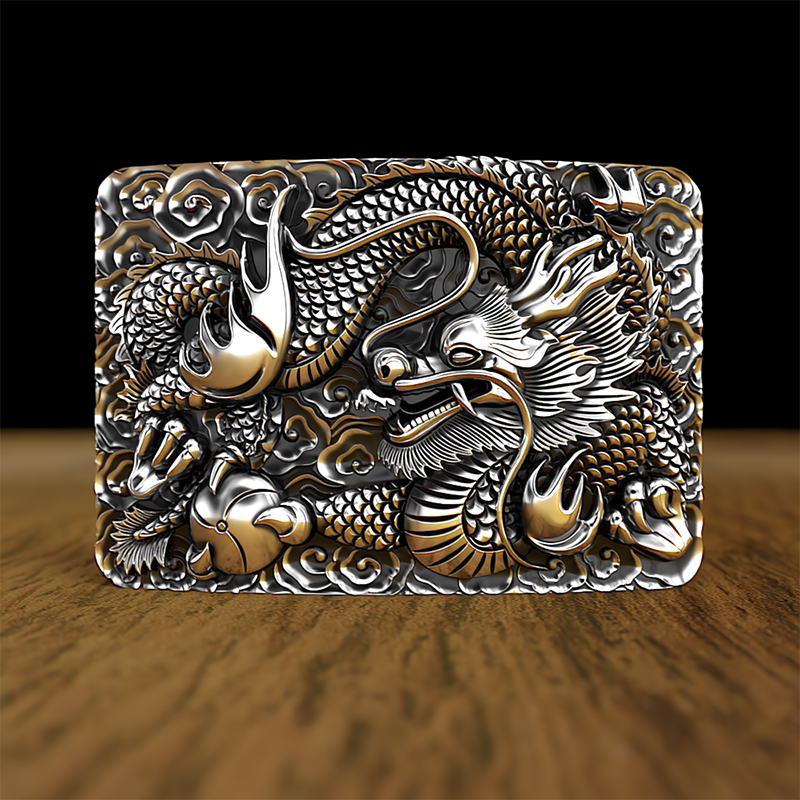 飞龙在天999纯银手工皮带男平滑扣龙珠皮带扣头男士裤腰带头扣头