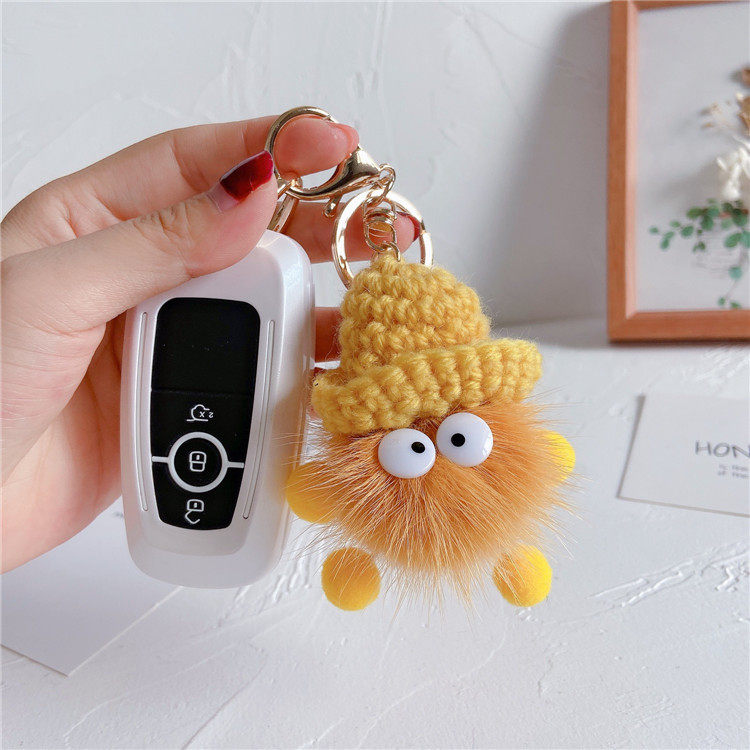 可爱水貂毛小煤球汽车钥匙扣创意毛绒公仔书包挂件男女挂饰小礼物