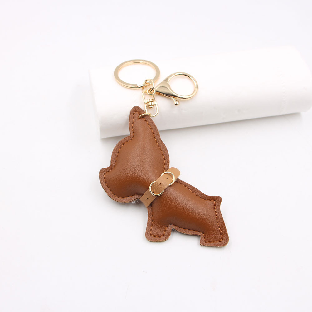 加厚斗牛犬皮质皮革个性皮带围脖小狗汽车钥匙扣挂件箱包钥匙链饰
