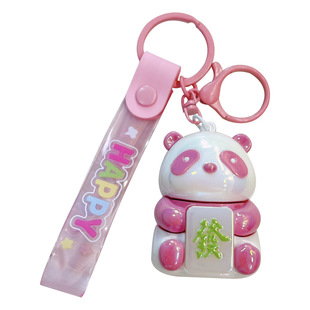 创意新款UV电镀发财熊猫钥匙扣可爱书吧挂件汽车钥匙链小礼品货源