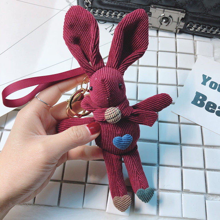 创意灯芯绒爱心许愿兔子钥匙扣女士钥匙链包包挂件圣诞节公仔礼物