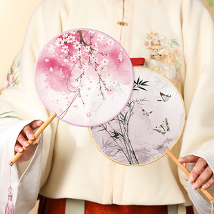 古风圆扇子中国风古典女汉服芒种舞蹈扇半透明长柄团扇异形宫扇子