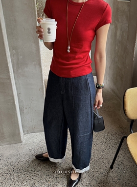 LDOO SHOP 韩国进口天丝羊毛小圆领修身裸感高弹显瘦短袖T恤