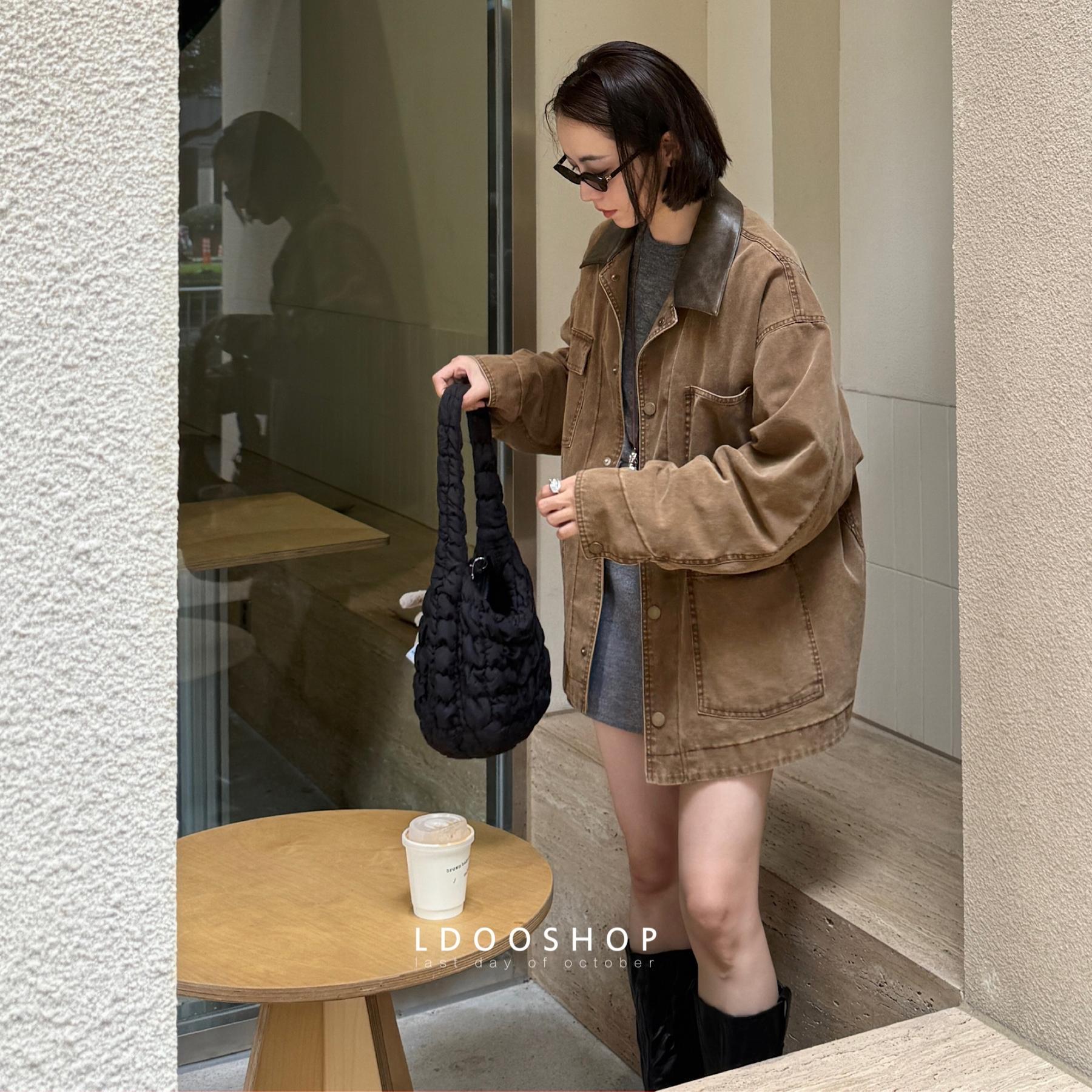 撞色拼接羽绒服棉拼接翻领复古