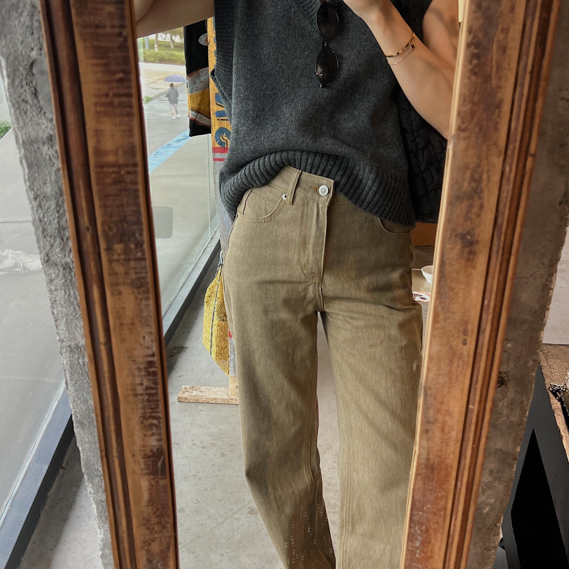 显瘦直筒长绒棉百搭牛仔裤高腰