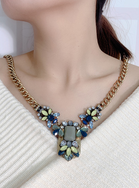 设计感水晶钻项链宴会宝石颈链