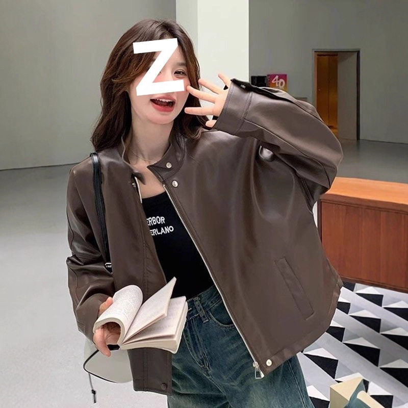 美拉德咖色皮衣外套女皮夹克港风短款机车今年流行小个子美式