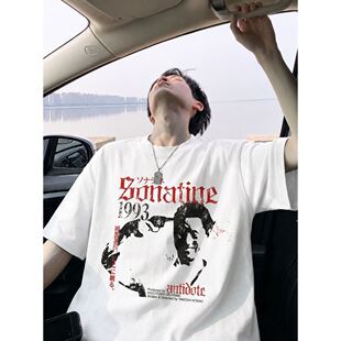 260g索罗娜凉感夏季男装短袖T恤北野武奏鸣曲美式复古高街痞帅