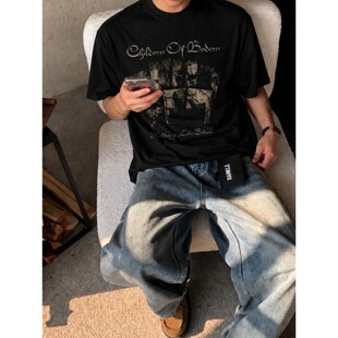 260g索罗娜凉感夏季男装短袖T恤博多之子摇滚乐队复古做旧美式