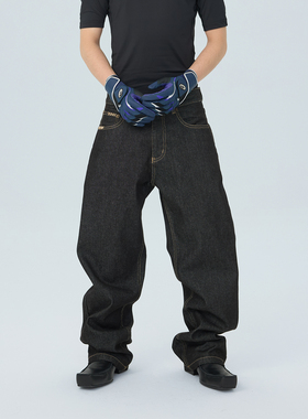 ASTT 25FW 脱浆原牛手缝针线宽松直筒通勤牛仔长裤YKK扣具13OZ