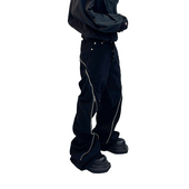 小众设计螺旋轨道拉链扭曲合身阔腿喇叭黑色牛仔长裤 ASTT 23FW 潮