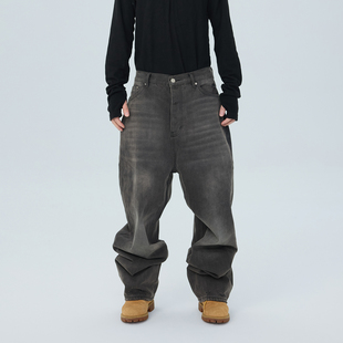 型炒盐工艺做旧廓形手擦刮烂宽松牛仔长裤 Baggy版 潮 25FW ASTT