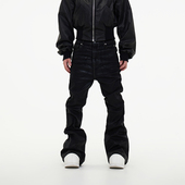 潮 S小众暗黑刷蜡涂层飘带微弹阔腿喇叭拖地堆积牛仔长裤 ASTT 24S