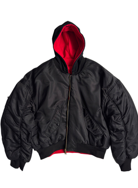 ASTT 25FW 廓形加厚连帽拼接双面可穿短款印花棉衣飞行保暖棉服