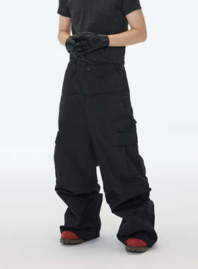 ASTT 25AW 解构双腰拼接低裆多口袋宽松可拆卸阔腿工装裤垮裤