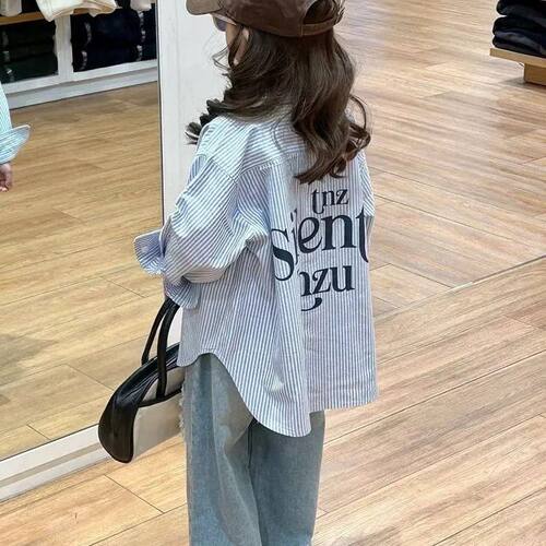 女童条纹衬衫春秋款2024