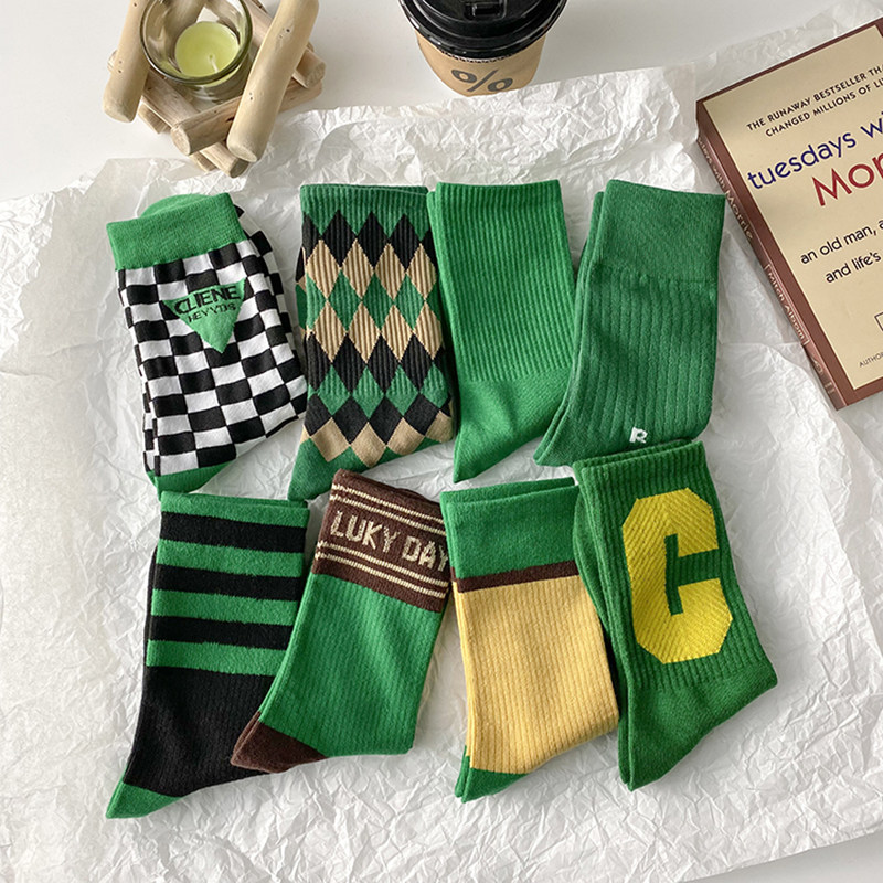 绿色长筒袜网红款ins潮字母春夏