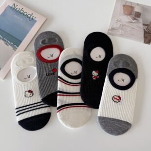 凯蒂猫网眼卡通刺绣袜子女短袜浅口夏季 可爱少女防滑隐形船袜 薄款