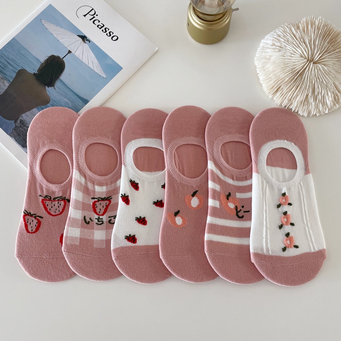 日系粉色甜美草莓袜子女短袜浅口夏季薄款韩版防滑不掉跟隐形船袜,女士内衣/男士内衣/家居服,船袜,淘宝优惠券,粉丝福利购,淘宝优惠卷