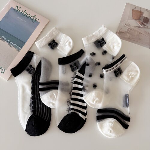 米奇黑白冰丝透气浅口船袜女夏季