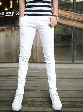 夏季新款白色牛仔裤男修身小脚长裤韩版潮流休闲百搭纯白色九分裤