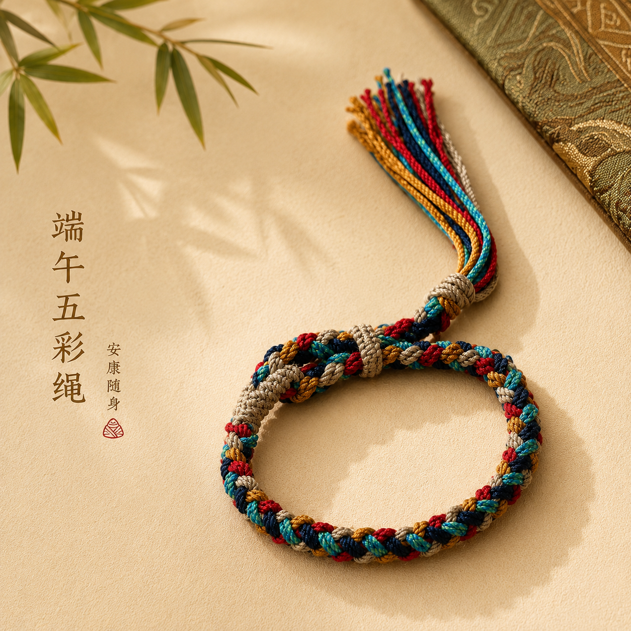 端午节五彩手绳棉麻文玩藏式流苏手链民族风手工编织棉麻手绳