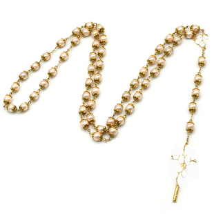 玫瑰念珠8mm仿珍珠粉色金色带花托意大利进口配件意卡米诺男女款