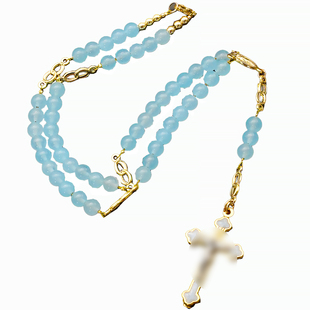 玫瑰念珠6mm浅蓝/浅黄玉髓婚约意大利进口配件意卡米诺男女款送包