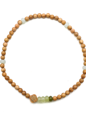 弹力手链橄榄木6mm原创两圈绿色玉髓意大利进口配件珠意卡米诺