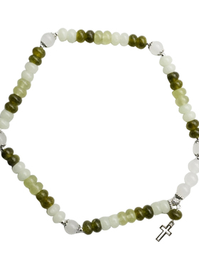 弹力手链碧玺两圈5x8mm车轮珠绿色吊坠意大利进口配件珠意卡米诺