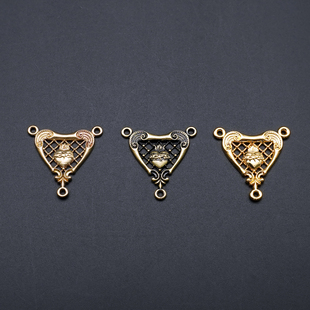 DIY三通复古镂空黄铜镀14k金/做旧/本色1.8cm手工串珠念珠配件