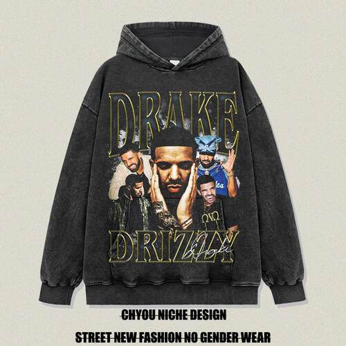 美式嘻哈DRAKE公鸭印花连帽卫衣