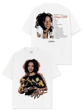 美式劳琳·希尔Lauryn Hill印花水洗短袖t恤男女宽松圆领连帽卫衣