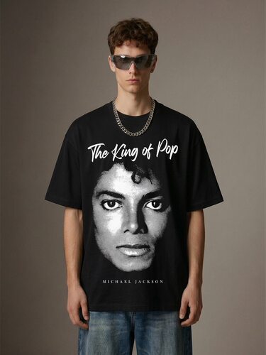 Michael Jackson美式复古街头印花vintage宽松重磅纯棉短袖T恤男