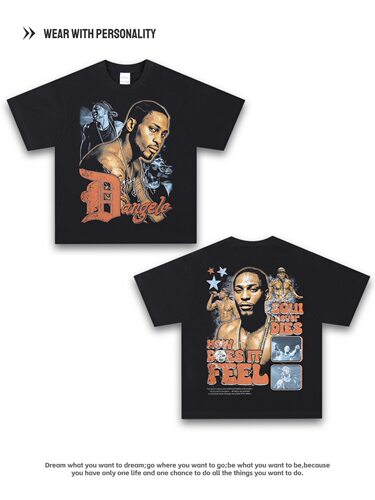 D Angelo 人物印花美式高街vintage水洗做旧宽松纯棉短袖T恤男女
