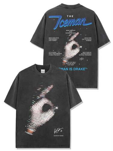 Drake公鸭美式嘻哈印花vintage宽松纯棉水洗做旧小领口短袖T恤男