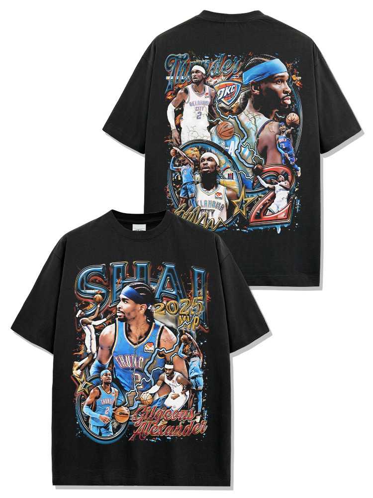 亚历山大 SGA篮球星印花短袖T恤男美式复古街头潮流宽松纯棉半袖