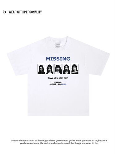 NewJeans鲸团MISSING寻人启事人物印花短袖短袖男女宽松纯棉半袖