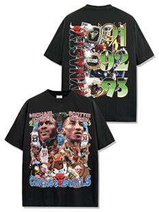 美式球星公牛队Chicago Bulls数码印花短袖T恤男潮牌宽松纯棉半袖