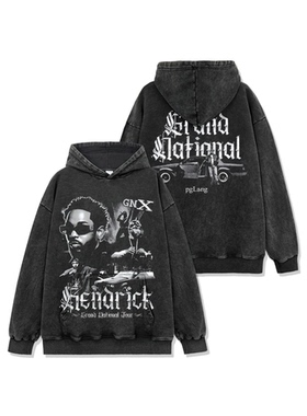 美式街头嘻哈Kendrick Lamar数码直喷印花420g重磅宽松连帽卫衣男