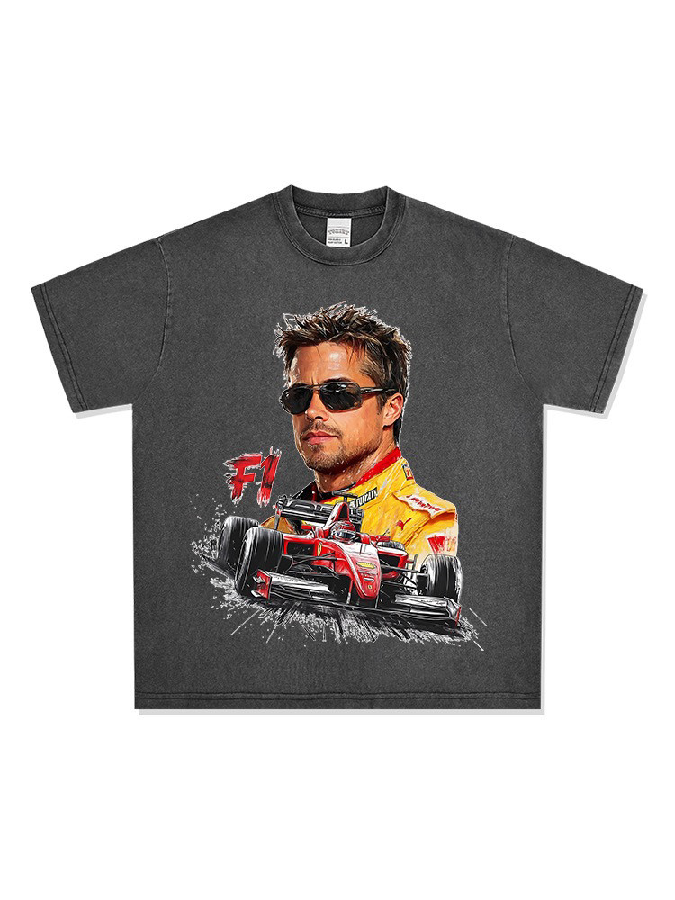 F1布拉德·皮特Brad Pitt印花短袖T恤男美式街头潮流宽松纯棉半袖