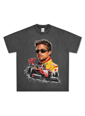 F1布拉德·皮特Brad Pitt印花短袖T恤男美式街头潮流宽松纯棉半袖