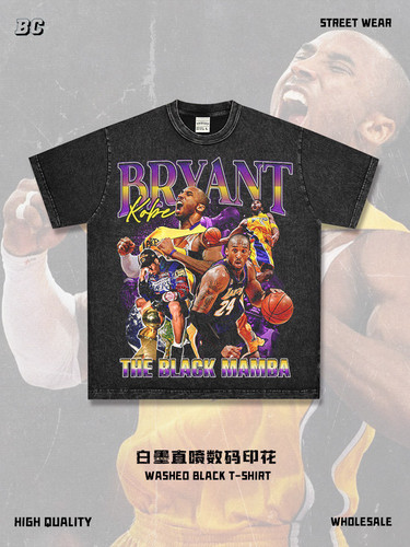 美式复古vintage科比KOBE人物印花短袖t恤男水洗做旧宽松纯棉半袖