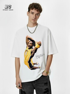 美式复古潮牌球星科比Kobe短袖T恤男oversize宽松重磅纯棉上衣ins