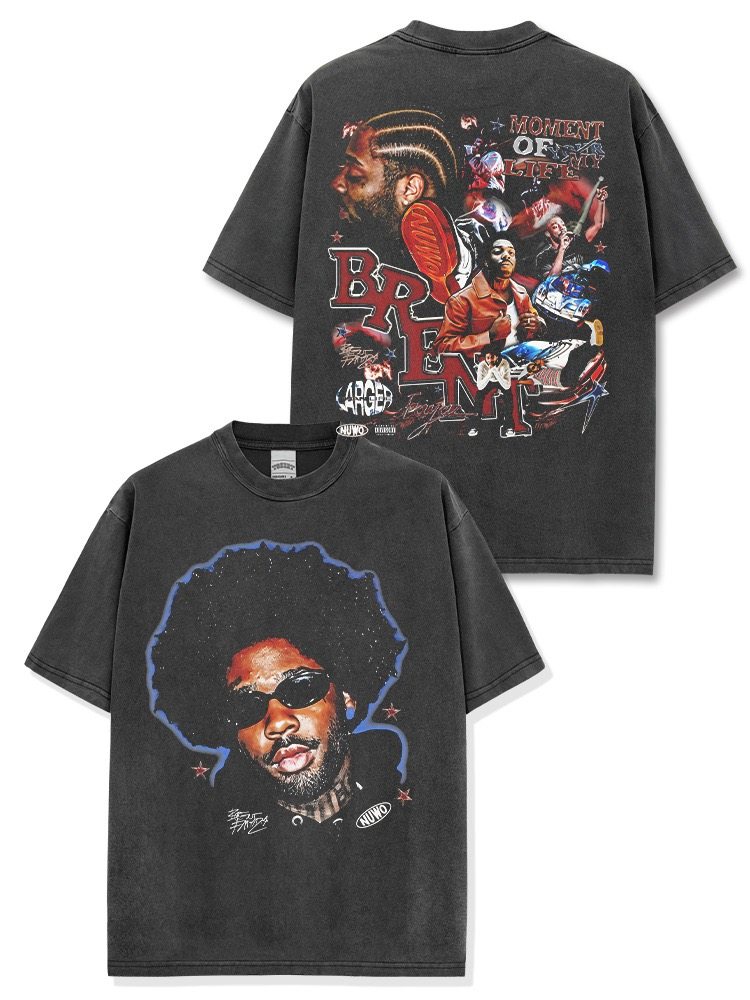 美式法亚兹Brent Faiyaz印花短袖t恤潮牌宽松重磅圆领连帽卫衣男